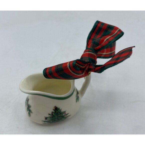Spode Miniature Christmas Tree Pitcher Ornament W/ Plaid Bow & Gold Hanging Stri - Picture 4 of 11